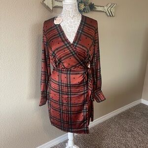 Plaid Wrap Dress with Polka Dots